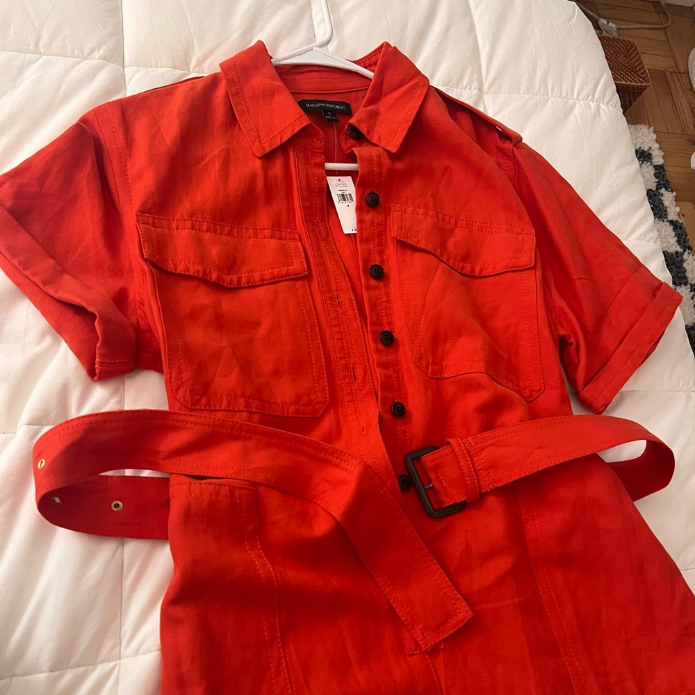 Reddish Orange Utility Romper - Banana Republic